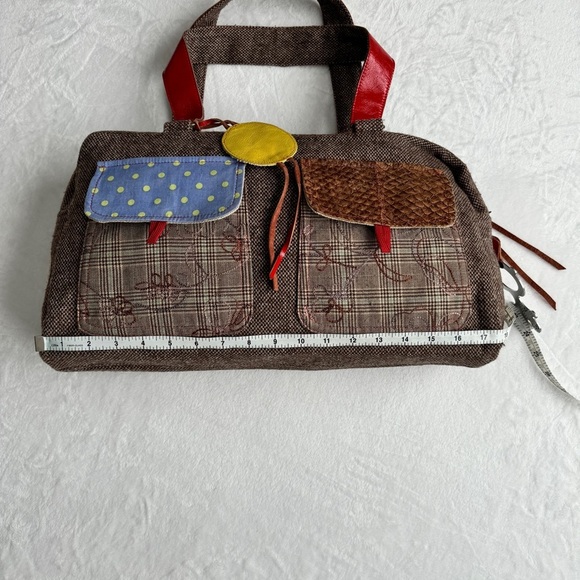 KIMIDORI Designer Tweed Leather Shoulder Bag Colorful Polka Dot Large Y2K OOAK - Picture 12 of 15